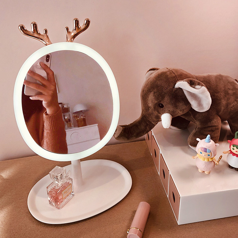 Net red makeup mirror led with light folding dormitory desktop beauty small mirror desktop carry-on makeup mirror student