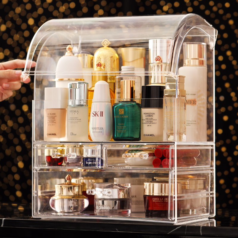 Dust-proof cosmetic storage box ins desktop transparent acrylic skin care product rack jewelry drawer organizer box