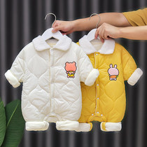 Infant jumpsuit autumn and winter new net red plus velvet ha clothes foreign style boys and girls go out cute climbing clothes cute