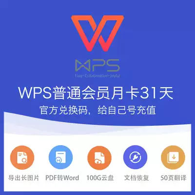 WPS Ordinary meeting one month card 31 days including pdf to word screen recording 100G cloud space 50 pages per month Translator