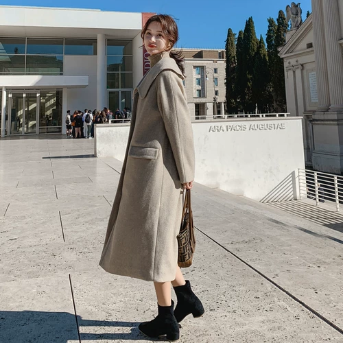 Шерстяное пальто, демисезонная длинная куртка, коллекция 2023, в корейском стиле, средней длины