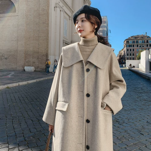 Шерстяное пальто, демисезонная длинная куртка, коллекция 2023, в корейском стиле, средней длины