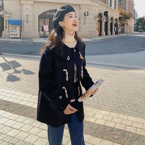 Военно-морское шерстяное пальто, демисезонная куртка, подходит для подростков, в корейском стиле