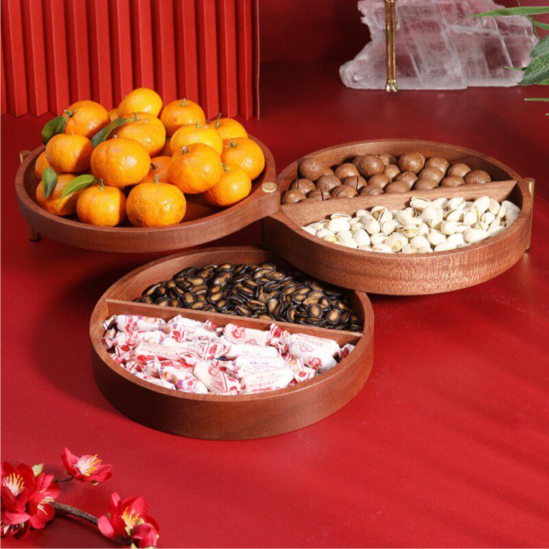 Multi-layer creative spinning solid wood fruit plate modern living room home coffee table fruit candy box melon seed dried fruit storage box