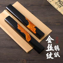 Ping An Society Qiu Hengming Gold silk pattern lacquer paperweight ruler Traditional Fuzhou handmade lacquerware calligraphy utensils