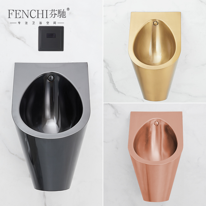 Fenchi Black stainless steel urinal hanging wall bar KTV induction urinal toilet urinal urinal pee bucket