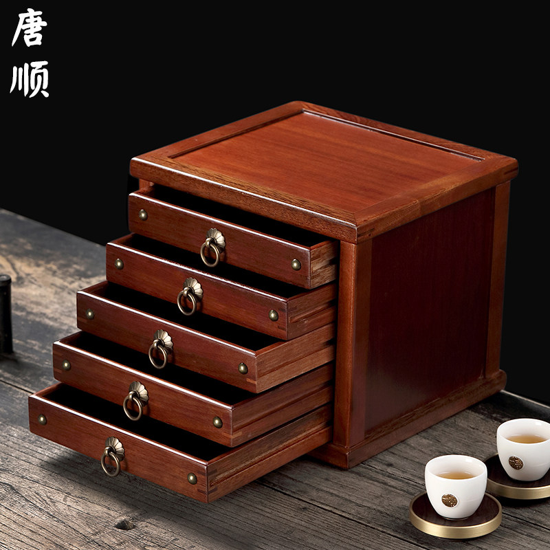 Tangshun Pu'er tea box solid wood multi-layer drawer-type tea cake storage box tea ceremony accessories household seven-child cake storage cabinet