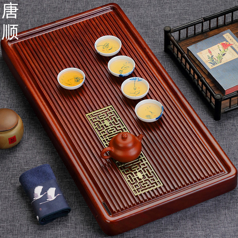Tangshun tea table solid wood tea tray single-layer drainage type Kung Fu tray simple household whole rosewood large tea sea