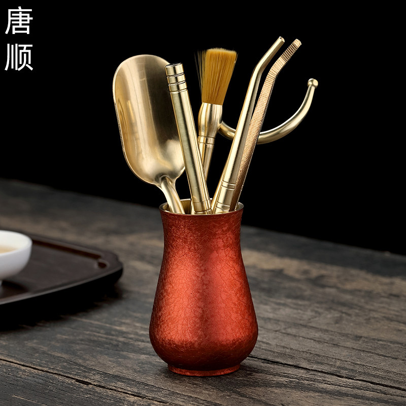 Tang Shun copper tea set accessories Six gentleman set tea clip tea spoon raising pot pen Gongfu tea art decoration tea making tools