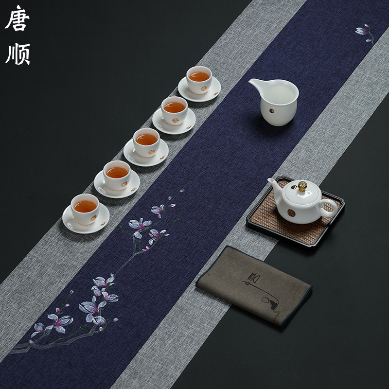 Tang Shun hand-painted linen table flag Chinese Zen tea tablecloth tea mat waterproof tea table cloth Kungfu tea set accessories