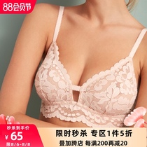 Venus blessing sexy lace underwear womens ultra-thin French rimless bra large chest showing small side bra