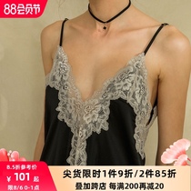 Venus blessing summer pajamas Womens thin deep V lace night dress Sexy temptation beautiful back suspender pajama skirt