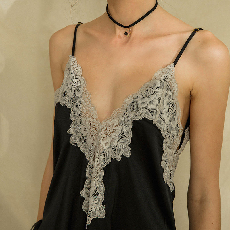 Venus blessing summer pajamas women thin deep V lace nightgown sexy seduction beauty back suspender pajama short skirt