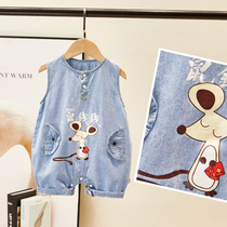 Infant summer 2021 new soft denim jumpsuit thin men and women Baby climbed clothes