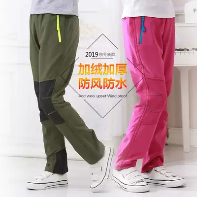 Autumn and Winter Children's assault pants boys pants middle and big children's pants plus velvet ski windproof outdoor thickening