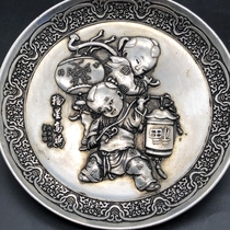 Ancient Play Bronze Ware Auspicious Fu Characters SILVER BRONZE PLATE FU STARS HIGH-SHINE DISC SAUCER TRAY HOME PROCESS PENDULUM