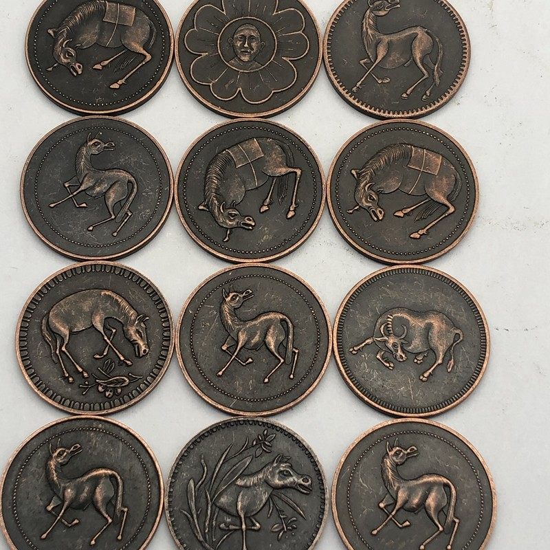 Qing copper coin copper plate copper yuan zodiac horse copper plate 12 sets Malan coin rare copper plate copper coin copper yuan