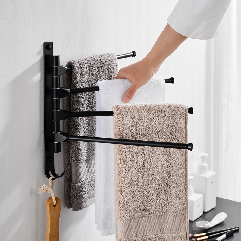 Makeup Room Active Hair Towel Rack Punching Type Rotatable multi-bar Bathroom Shelf Double-Lever Multilayer Hook free of punch