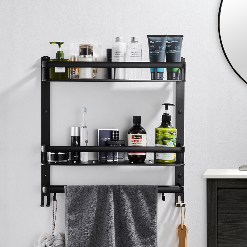 Bathroom Shelve Free space aluminum Makeup Room Hair Towel Rack Three Floors Bathroom Wall-mounted floor Shelf Double