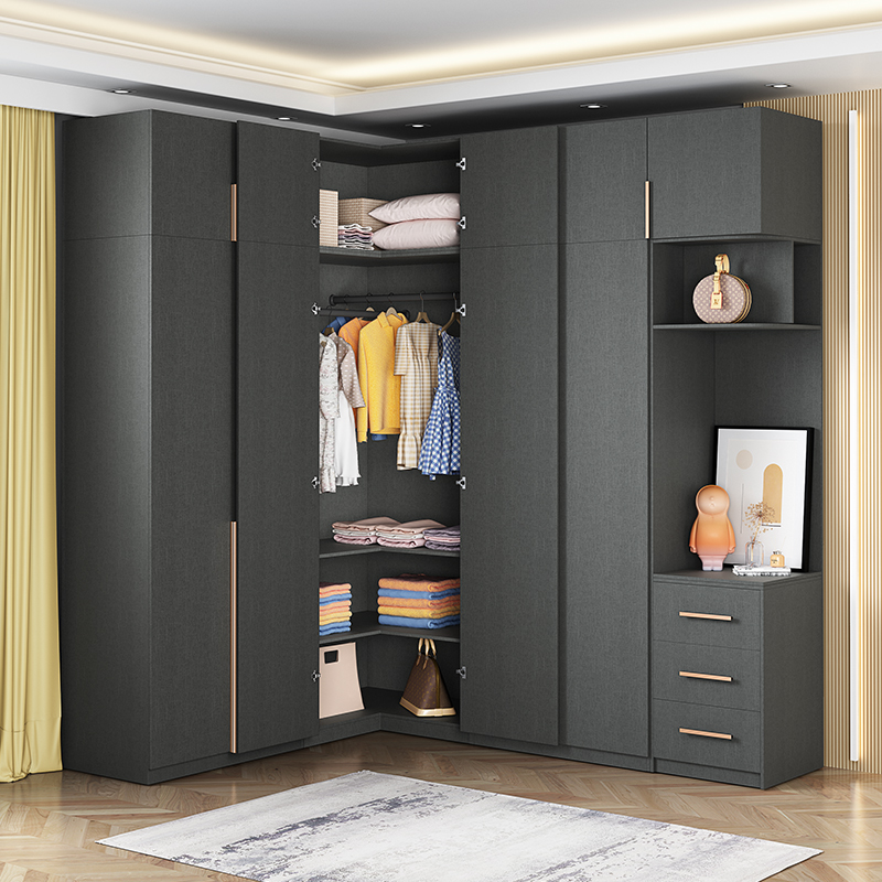 L型转角衣柜90度家用卧室小户型轻奢平开门组装7字拐角衣帽间柜子