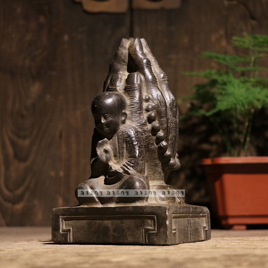 Turquoise sculptures Buddhist handmade children Baifo at the mercy of folk nostalgic essays and a collection of antique fun Chinese-style clubhouse chen set