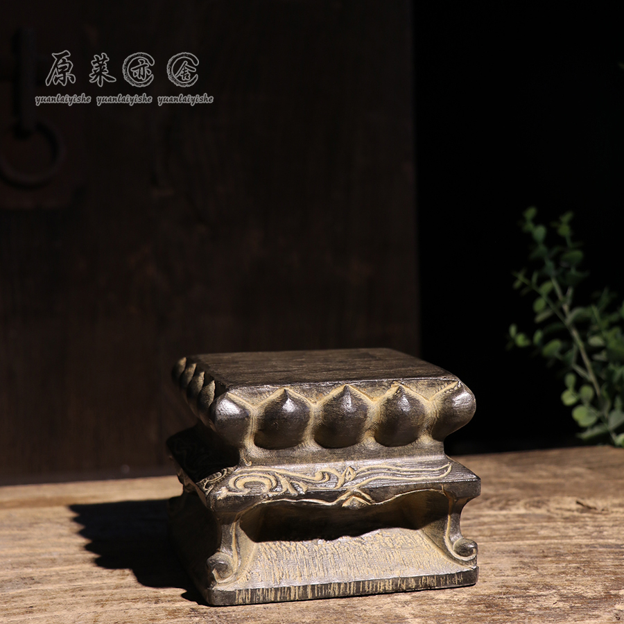 Original lettergreen stone engraving lotus small stone mound stone drum base Tangle Branch Lotus Swing Piece Ancient Park Stone Instrumental Decoration Incense Stove Base