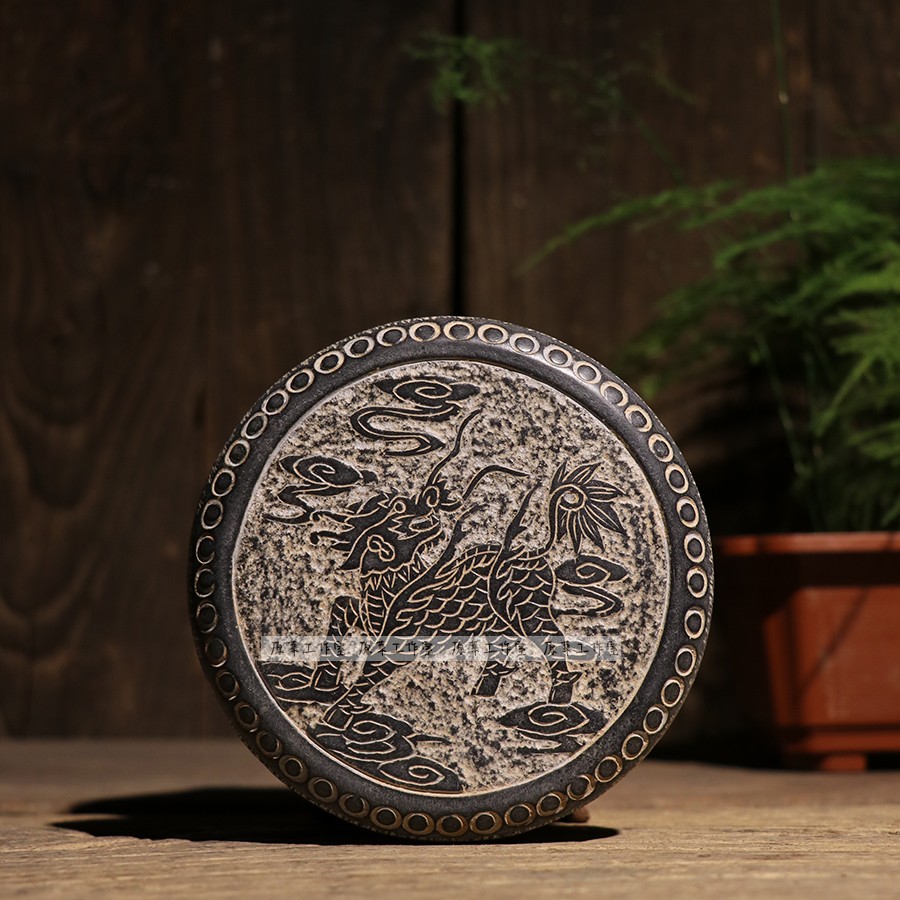 Green Stone Engraving double fish for years with Unicorn moon stone Moon Stone Drum Base Pot bearing tea Undertake Chinese style tea mat