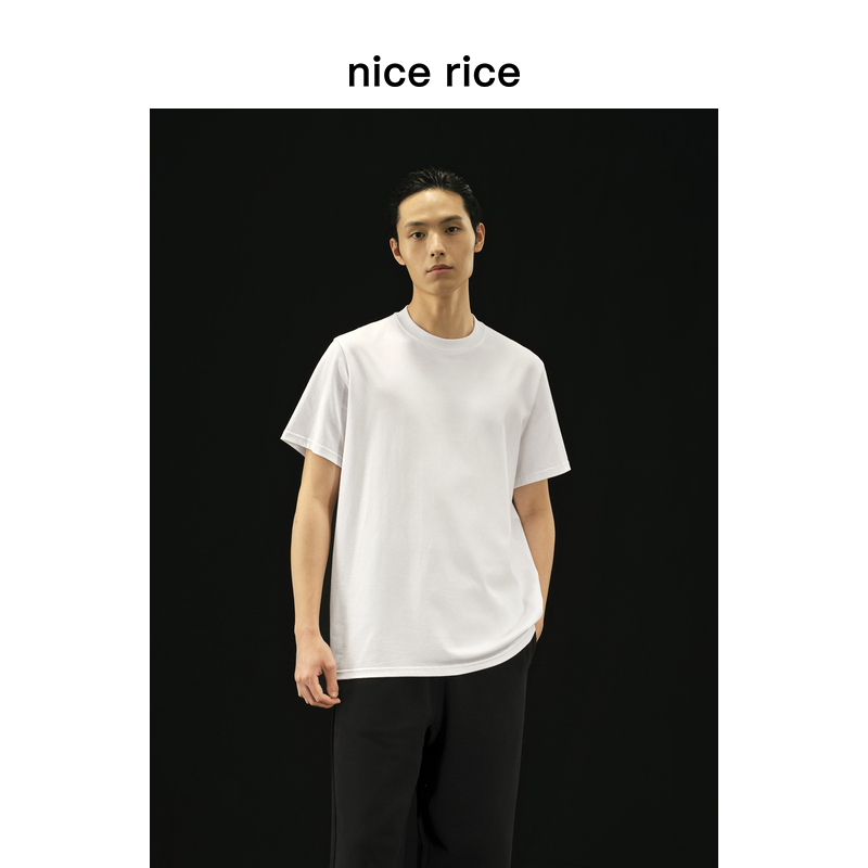 Nice Rice R. Series Classic Solid Color Pure Cotton Knitted Casual Simple Versatile Round Neck Short-Sleeved T-Shirt
