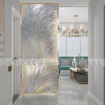 Customized tempered engraved art glass partition screen double-sided light transmission simple light luxury living room entrance cabinet background wall