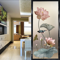 Customized art glass partition screen decoration living room entrance cabinet background wall engraving frosted craft lotus kingfisher
