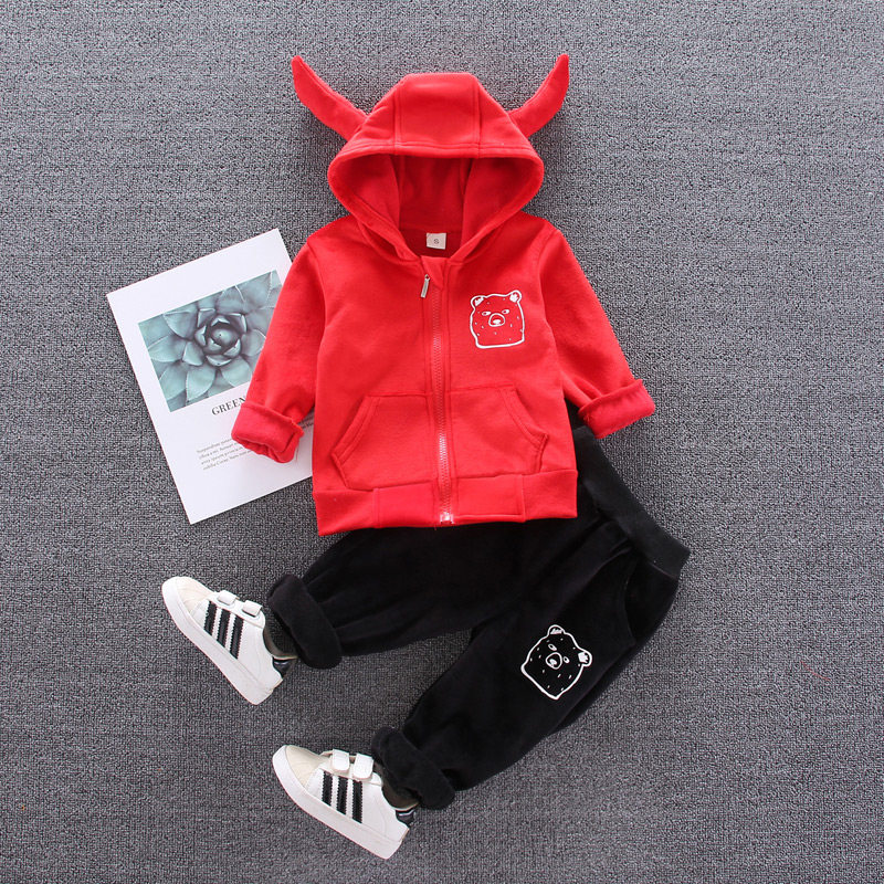 Boy Clothing Boy Autumn Clothing Golden Silk Plus Suede Suit 2019 New Autumn And Autumn Winter Children's Child Thickened Foreign Pie