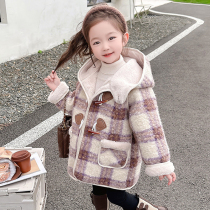 Childrens autumn and winter new style 2023 foreign style comfortable girls velvet thickened woolen coat baby girls winter outer wear