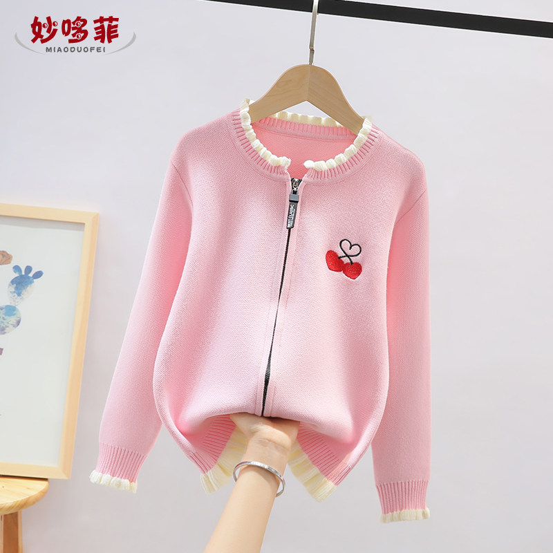 Girl Knit Cardiovert Spring Dress 2022 New Korean Version Foreign Pawn Great Boy Pullover Hooded Jacket Child Sweaters Thin