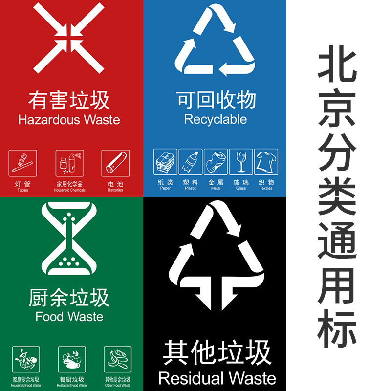 New national standard PVC sticker Rainproof waterproof Self-adhesive Beijing Logo label Harmful food waste Other recyclable