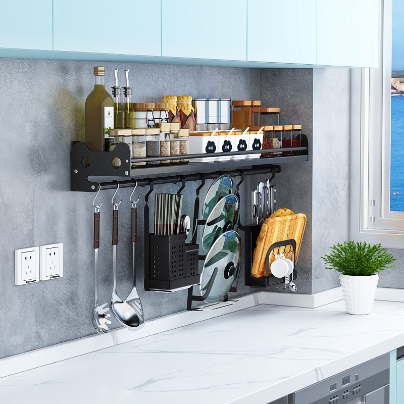 Kitchen rack wall-mounted stainless steel seasoning rack dish storage rack hanger pendant package
