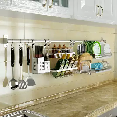 304 stainless steel kitchen rack wall-mounted seasoning rack storage layer rack adhesive hook hanger knife rack supplies