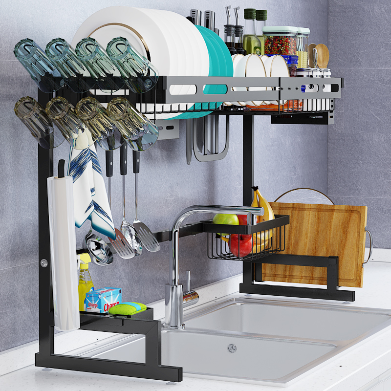 Telescopic kitchen sink rack put bowls and chopsticks Daquan drain rack pool rack dish storage rack stainless steel