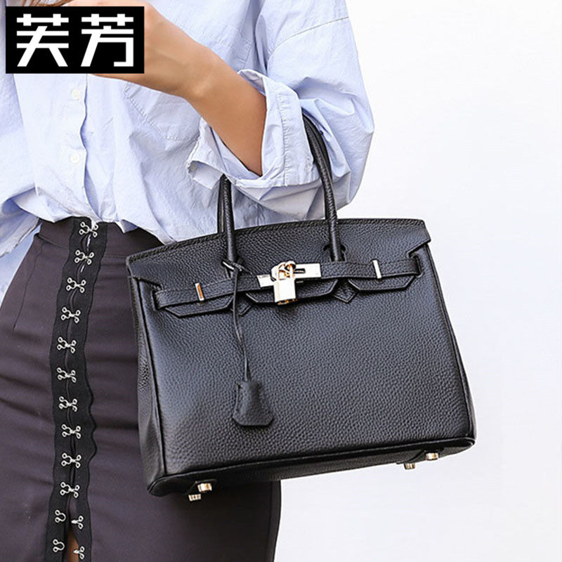 FFang Autumn Winter New Genuine Leather Female Baotou Layer Of Beef Leather Lady Pure Color Platinum Bag and America 100 lap lock handbag