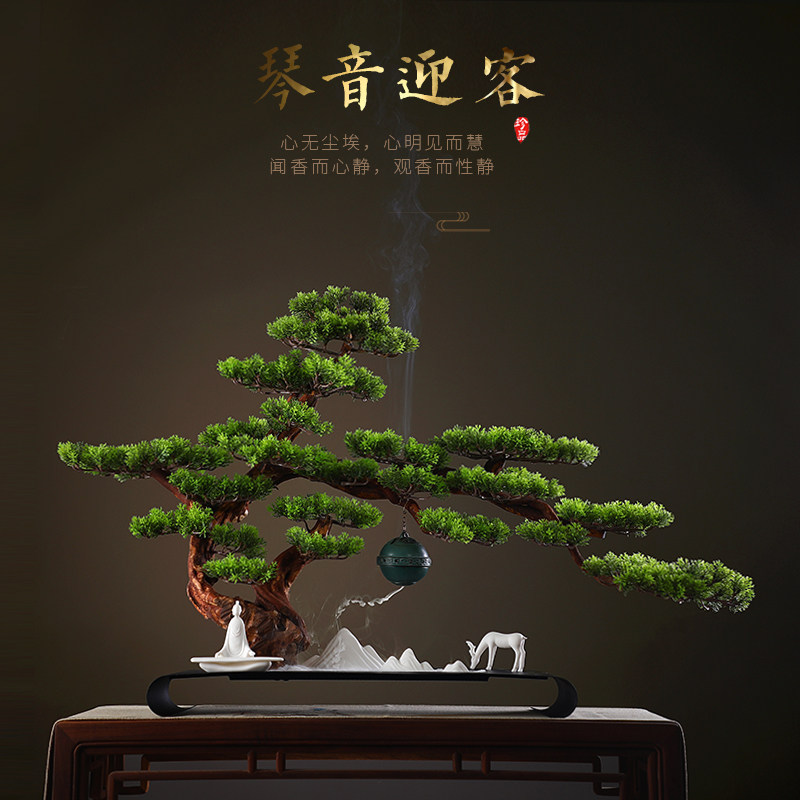 Zen Willi Genguan Decoration Pendulum decoration New Chinese emulated welcome guest Pine Landscape Office Living Room Bonsai Hotel Soft Dress