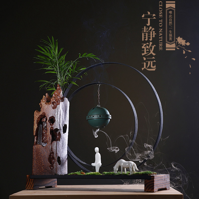New Chinese Zen Imageshome fake mountain flowing water Living room Desktop Creative Merchants Feng Shui Fountain Micro Landscape Personality Pendulum