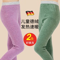 De Rong childrens pants no trace middle child warm home pants men and women plus velvet leggings baby trousers self-heating