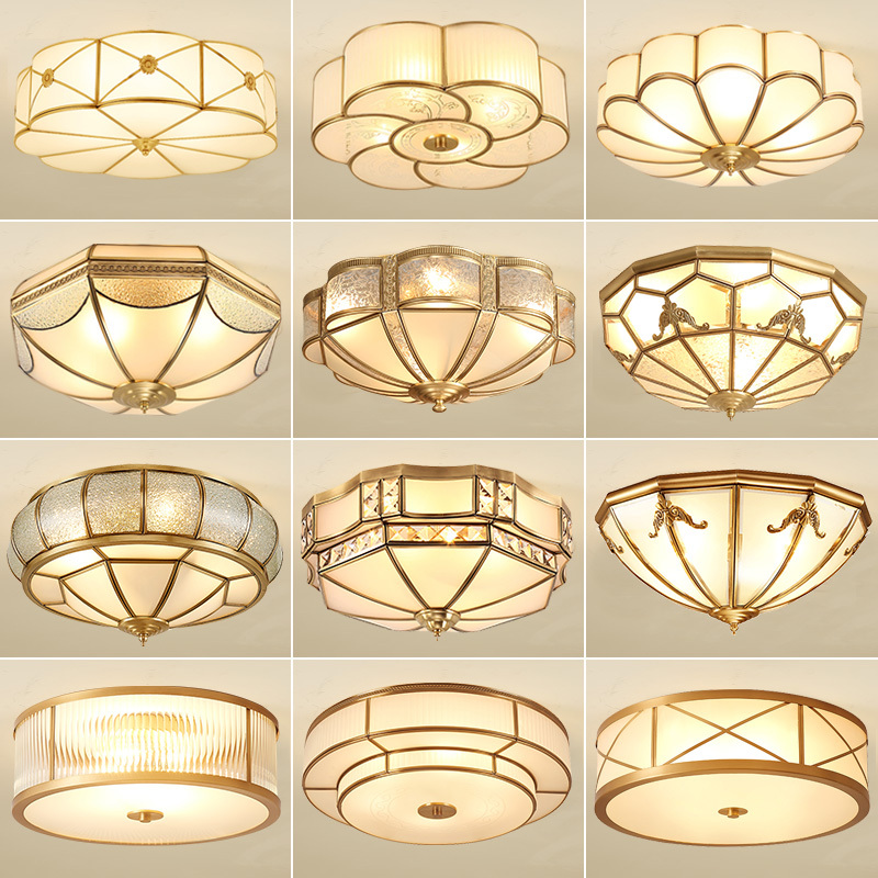 Ceiling Lamp, American-Style Bedroom Lamp, European-Style Round Living Room Lamp, Study Lamp, All-Copper Retro Balcony Lamp, Aisle Lamp