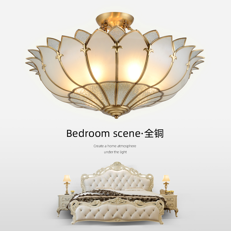 Eurostyle Living room suction ceiling lamp lotus crystal full copper lamp bedroom cozy romantic creative dining room Book room lamp LED light