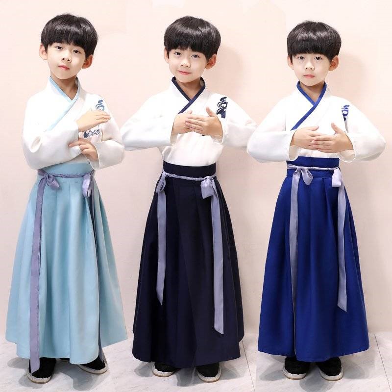 Trẻ em Hanfu Chàng trai Gió Trung Quốc Trang phục Set Trang phục Quốc gia Little Bookboy Performance Quần áo Retro Thu mặc - Quần áo ngoài trời áo thun thể thao có cổ