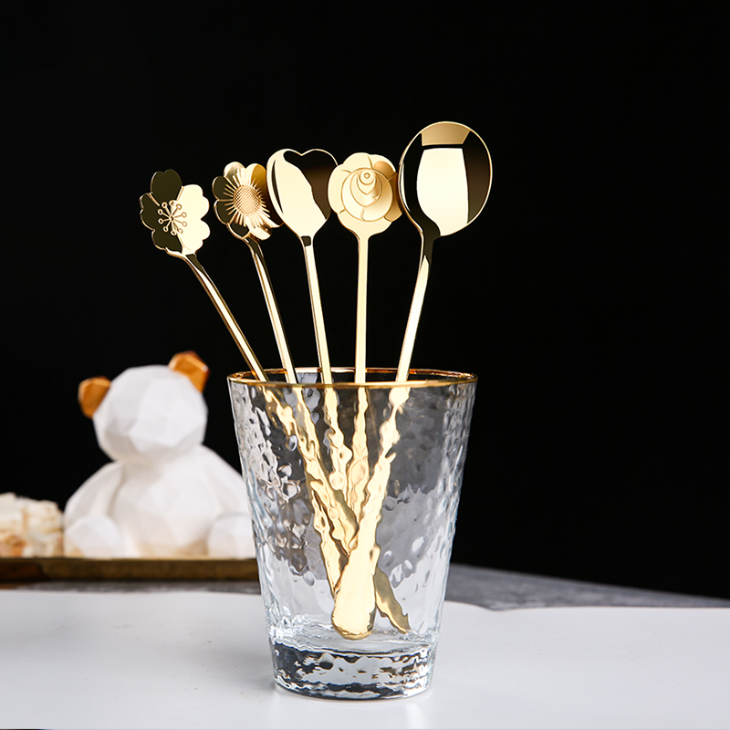 Light luxury coffee spoon net red cherry blossom spoon small spoon creative dessert spoon cute ice cream stirring long handle spoon ins