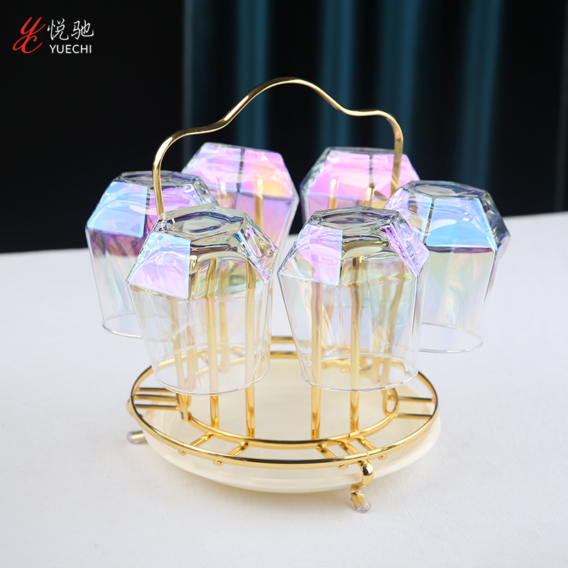 Light luxury hexagonal geometric glass water glass whiskey glass home juice drinking cup ins style 6 sets