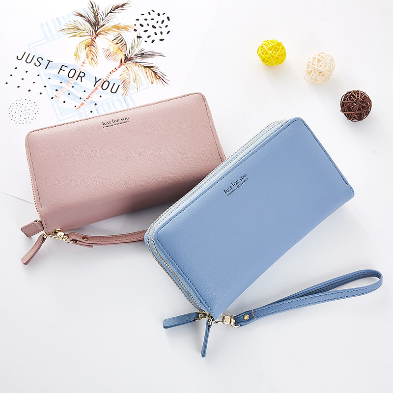 Fan element wallet Female long version ins Simple Japanese girl heart Solid color zipper hand-held frigid retro bag