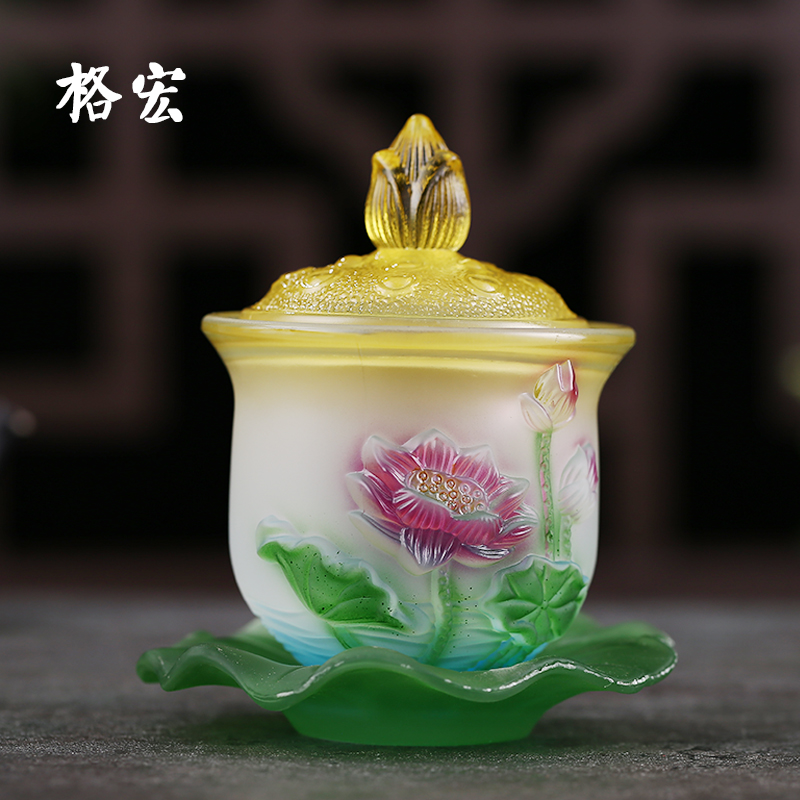 Glazed glass for cup lotus holy water glass Buddha front for water glass for home Guanyin great tragically water Buddha supplies