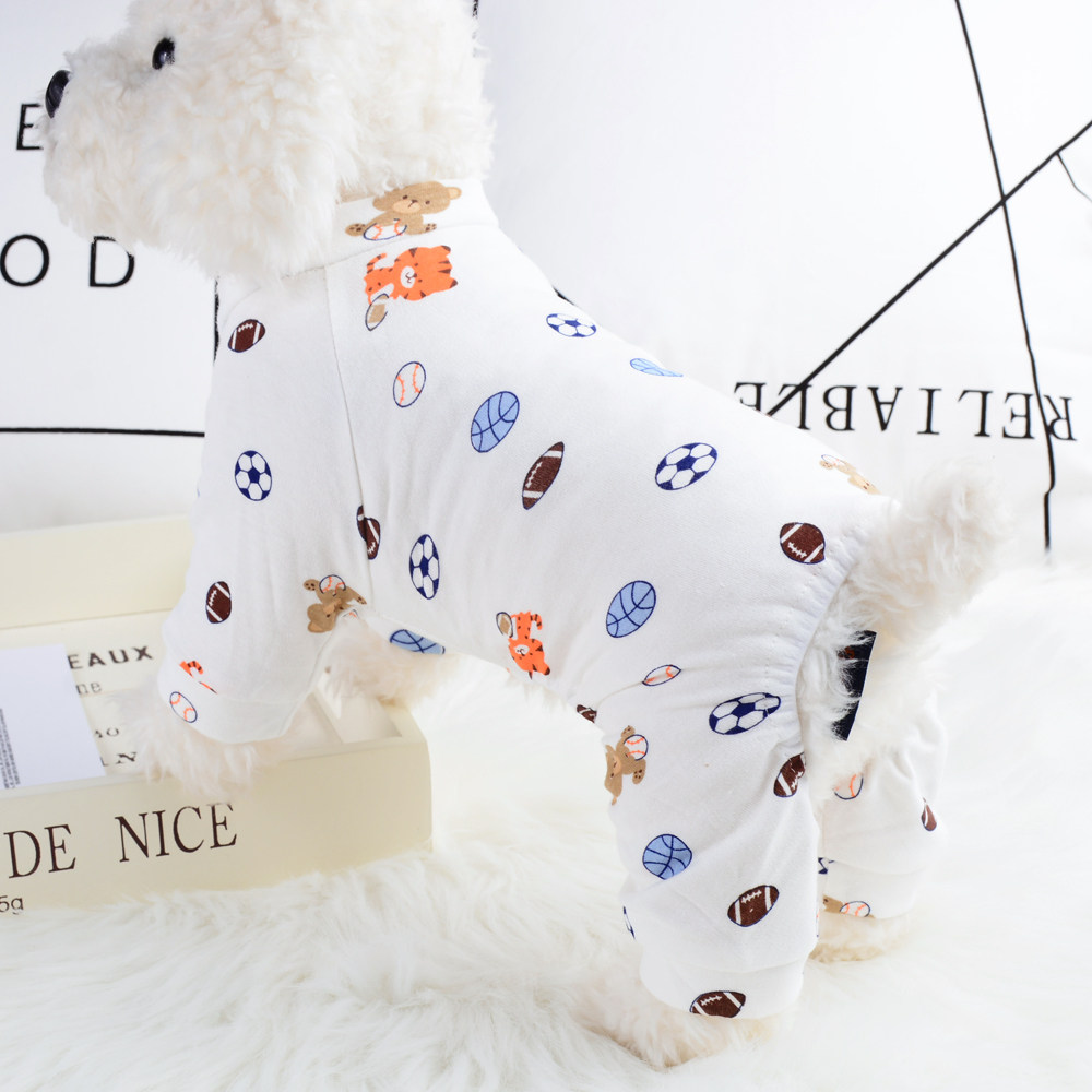 Little Teddy dog clothes summer thin cotton pet four-legged cartoon pajamas cotton breathable air-conditioned clothing summer