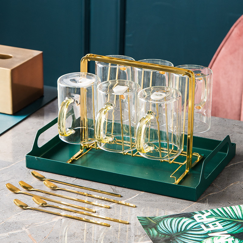 Nordic Light Lavish Water Glass Suit Water mark Cup Living room Tea Cup Brief Creative with Entrusted Disc Suit Home Glass